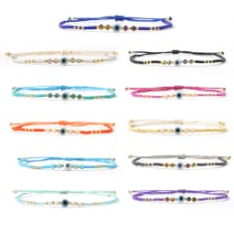 11pcs Glass Beaded Bohemian Evil Eye Bracelet Set Adjustable String Bracelets For Women