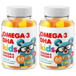 Omega 3 DHA Kids Gummies Brain & Cognitive Eye & Immune Health with Omega 6, 9 & Vitamin C Ages 2+ Non-GMO Gluten Free | 60ct