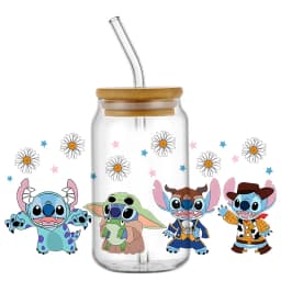 popular UV DTF 3D Cup Wrap Sticker Cute Cartoon blue Monster Design For 16oz Mugs DIY Durable Decal Transfer stickers
