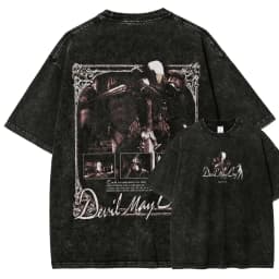 Devil May Cry 3: Dante's Awakening Vintage-Wash Graphic T-Shirt: Double-Sided Design Featuring Dante Character Art & Game Title
