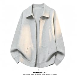 Men's Casual Double Head Zipper Sweatshirt Solid Color Turn-down Collar Loose Fit Autumn 360gsm Comfortable Sweatshirt