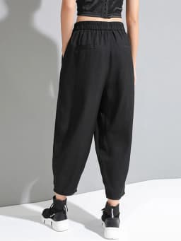 [EAM] High Elastic Waist Black Pleated Long Wide Leg Trousers New Loose Fit Pants Women Fashion Tide Spring Summer 2026 1U320