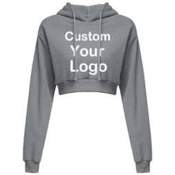 Customized Logo Print Crop Hoodie Women Spring Autumn Pullovers Ladies Solid Color Drawstring Hooded Full Sleeve Sweatshirt