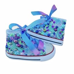 Dollbling Shell Simulation DIY Bling Handmade Shoes Canvas Mermaid Theme Kids High Top Pearls Sneakers Under the Sea Shoes