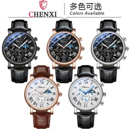 CHENXI 973 Man Quartz Wristwatch Waterproof Luminous Chronograph Multi-function Moon Phase Men's Watches часы мужские