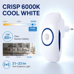 Melery Smart Night Light PIR Motion Sensor Control Cold White Body Induction Mini Lamp Plug-In for Bedroom Living Room Stair