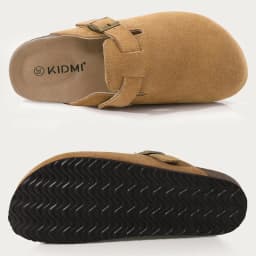 Evshine Women Suede Cork Slippers with Adjustbale Strap Comfy Arch Support Leather Mules Retro Men Potato Shoes Lady Cork Clogs