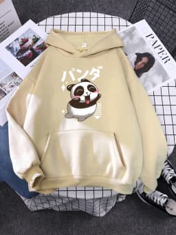 Cute Panda Sleeps Print New Women'S Sweatshirt Warm Vintage Pullover For Woman Fashion Korean Round Neck Hoodie Female