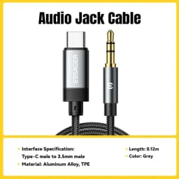 Essager Type C/USB-A/Lightning To 3.5mm Jack AUX Cable Audio Adapter for Phone Headphones Car HIFI Stereo Sound Audio Connector