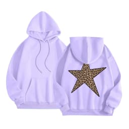 Women Oversize Hoodies With Back Star Leopard Printed Long Sleeve Hooded Sweatshirts Autumn Winter Streetwear Casual Pullover