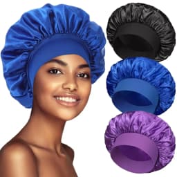 Satin Bonnets Night Sleeping Cap Large Elastic Wide Soft Band Colorful Silk Hat for Curly Hair Care Beauty Makeup for Women
