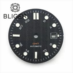 BLIGER 29mm/31mm Watch Dial Black Blue White Dial Wave Grain Green Luminous Fit NH34 DG5833/3804 GMT Automatic Movement Date