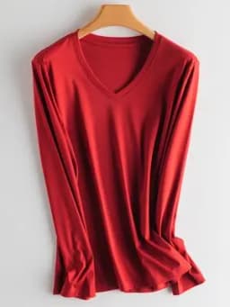 SuyaDream Women Solid T Shirts Silk Cotton Blend Plain O Neck Long Sleeved Tee 2025 Spring Autumn Basic Top White Black