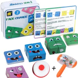 Wooden Face Changing Cube Toys Building Blocks for Cartoon Puzzle Montessori Jigsaw Educational Board Game Family Toys