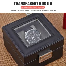 Clear Glass Top PU Leather Watch Box Single Slot Men Jewelry Organizer Storage Case Collection Gift Holder Stand Display