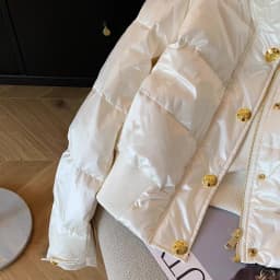 Chic Design White Parkas Women Puffer Jacket Puffy Coat Button Winter Warm Thick Long Sleeve Short Jacket Stand Collar Outerwear
