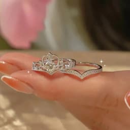 2Pcs Crown Rings Women Open Adjustable Crystal Couple Paired Ring Engagement Wedding Anniversary Jewelry Fashion Girlfriend Gift