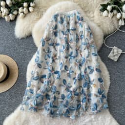 Autumn Winter Flower Embroidery Sequin Mesh Midi Skirts Women 2026 Korean Style Fashion Elegant High Waist Faldas
