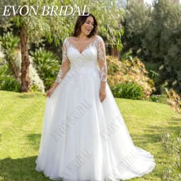 EVON BRIDAL Long Sleeve Wedding Dress Plus Size 2025 V-Neck Chiffon Bride Gown A-Line Lace Applique Vestidos Novias Boda Custom