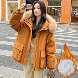 Detachable Large fur collar Plush Thick Cotton Jacket 2026 Autumn Winter New Warm Parker COAT Women's Medium long Cotton Jackets