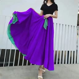 Both Sides Can Wear Dance Skirt Women Double Chiffon Skirts Elastic Waist Lace-up Maxi Skirts Elegant Female Big-hem Skirts 2026