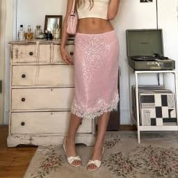 Womens Sequin Midi Skirts Y2K Elastic High Waisted Lace Trim Sparkly Stretchy Night Out Club Concerts Party Skirt