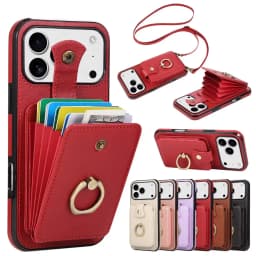 RFID Blocking Crossbody Wallet Card Holder Ring Phone Case for iPhone 17 Air 16E 15 14 Plus 13 12 Mini 11 Pro XS Max XR XS X 7 8