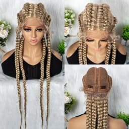32 inches Large Four Braid Lace Wig for Black Women Braided Wig Full Lace Box Braids Wig Women Synthetic Braided