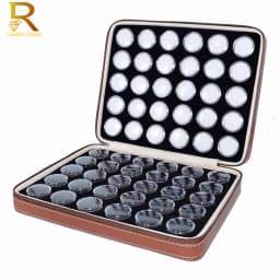Loose Gemstones Jewelry Display Box Beads Organizer Container Round Gem Box PU Leather Diamond Exhibition Storage Carrying Case