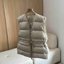 Janveny 2025 New Autumn Winter Drawstring Short Tank Women Ultra Light V-Neck White Duck Down Sleeveless Vest Warm Waistcoat