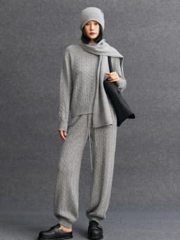 TLOML New Women's 100% Cashmere Knitted Cable Knit Bloomers Pants Autumn Winter Soft Warm Comfy Casual Trousers Cashmere Pants