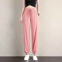 Ice Silk Summer Thin New Loose Cuffed Black Sports Lantern Pants Women's Anti-Mosquito Lightweight Comfortable Casual Trousers