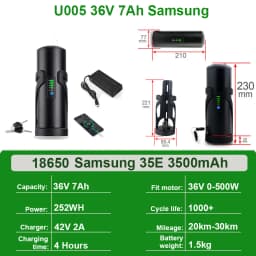 Bottle EBike Battery Pack 36V 10.5Ah 48V 7Ah With Branded 18650 Li-ion Cell Pack Bafang TSDZ2 750W 500W 350W 250W Mini Batteries