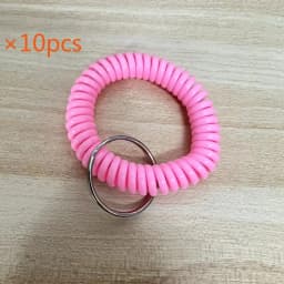 10pcs Lucky Line 2” Spiral Wrist Coil with Steel Key Ring, Multi-Color Flexible Wrist Band Key Chain Bracelet, Stretches to 12”,