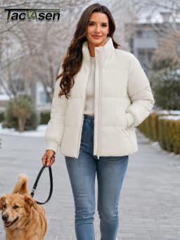 TACVASEN Womens Winter Padded Quilted Duck Down Coat Waterproof Warm Zip Up Daily Jacket Windproof Stand Collar Casual Jacket