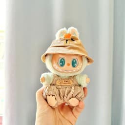 15/17cm Labubu Doll Clothes 1st/2nd/3rd Gen Fit Mr. Black Bear Hoodie Set with Headphone Plush Toy Outfits Halloween Decor