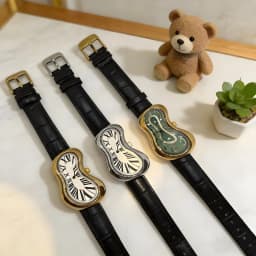 Surrealist Art Melting Clock Watch Unique Soft Time Quartz Wristwatch with Leather Band Creative Fashion Watch for Men Women