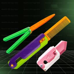 New 3D Mini Butterfly Knife Printing Gravity Knife Cub Jumping Small Radish Knife Mini Model Pendant Push Card Decompression Toy
