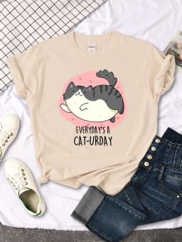 Chubby Little Gray Cat Cute Print T-Shirt Woman Kawaii Cartoon Blouses Women Fashion oversize Harajuku Shirt Funny Girl T Shirts