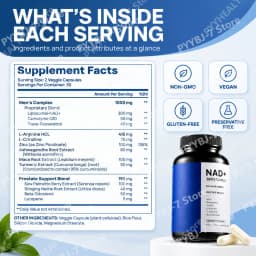 NAD+ Men’s Complex 1000mg Boost Stamina & Blood Flow with L-Arginine CoQ10 & Resveratrol Fight Fatigue Vegan Formula 60 Capsules