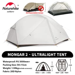 Naturehike Mongar UL PRO 1-3 People Tent 20D Ultralight Travel Waterproof Hiking Survival Outdoor Camping Portable Sun Shelter