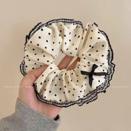 2025 New Black White Polka Dot Hair Bundle Oversized Scrunchies Lace Butterfly Bow Hair Rope Ties Women Elegant Large Headbands