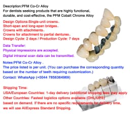 OEM Custom Dentures Fixed Restorations CAD/CAM Multilayered Zirconia IPS e.Max Veneer Post PFM Co-Cr Alloy FMC Bridge