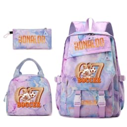 Cr7 Ronaldo 67 Print Student Backpack Set with Lunch Bag Pencil Case Teen Girls School Travel Daypack