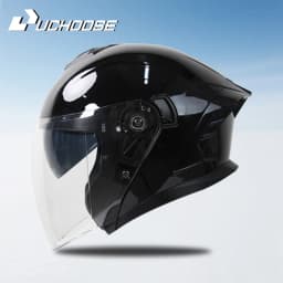715-Motorcycle Dual Visor Flip-Up Modular Full-Face Helmet Anti-Fog Street Bike Racing Helmet for Women and Men Retro 3/4 Helmet