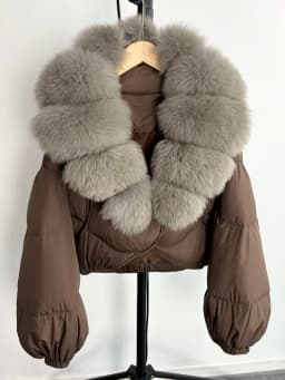 2025 New Winter Real Fox Fur Short Puffer Jackets Women Natural Thick Warm 90% White Duck Down Cropped Loose Waterproof Coat