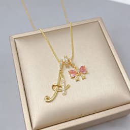 Women's A-Z Initial Letter Pendant Necklace Snake Chain Initial Alphabet CZ Pink Heart Necklace Adjustable Size Hypoallergenic