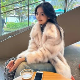 Winter Women Gradient White With Black Tips Long Hairy Shaggy Fox Faux Fur Coat Lapel Collar Midi Long Straight Shaggy Outerwear