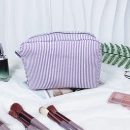 Personalized Striped Makeup Bag Custom Name Embroidery Cosmetic Pouch Travel Toiletry Organizer Gift for Women Girls Bridesmaid