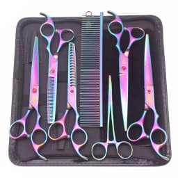 Purple Dragon Pet Scissors 7'' Stainless Dog Groomming Scissors Kit Straight Shears Thinning Shears Chunker Curved Shears Z3003